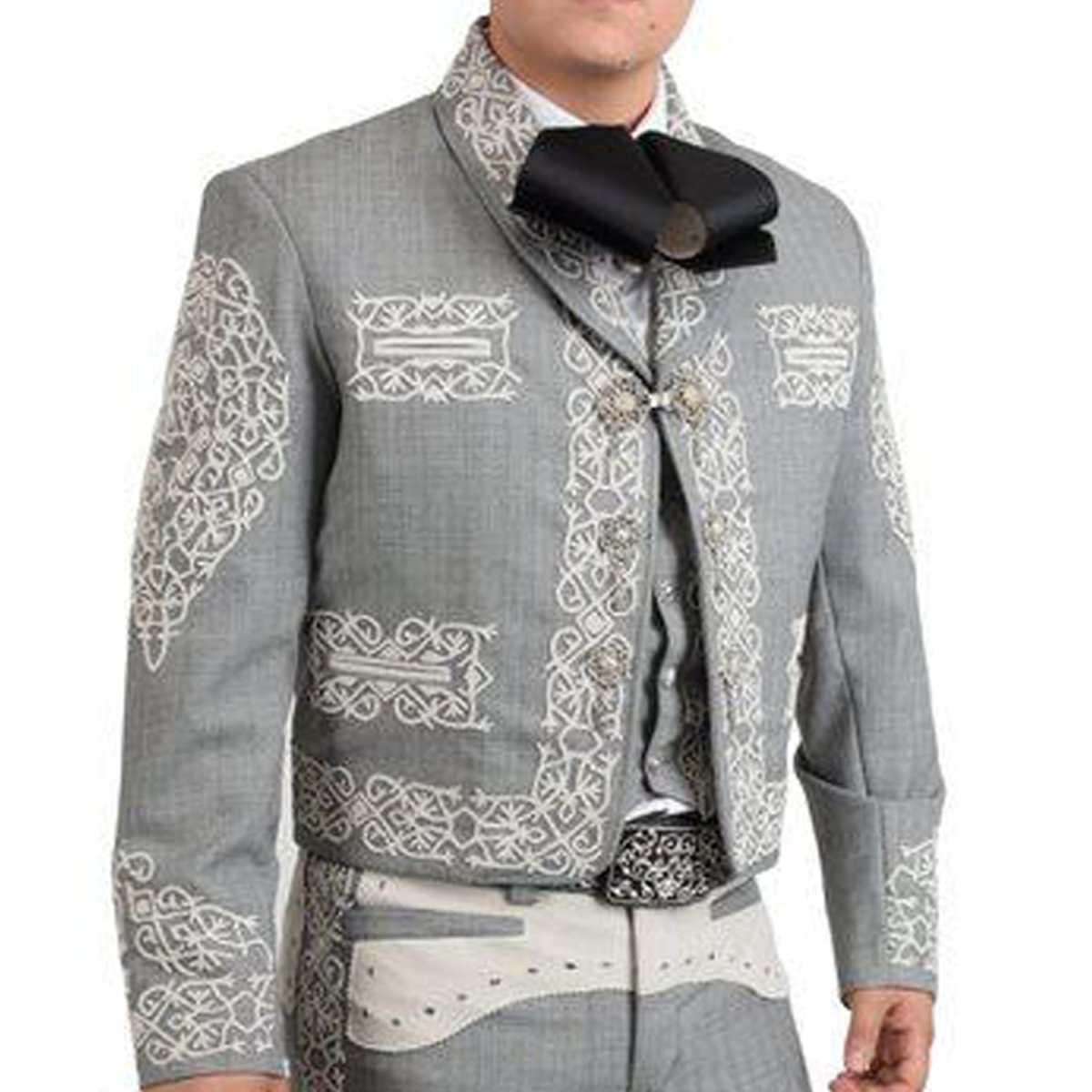Men’s Gray Luxury Charro Suit with Metallic Embroidery Modern Fit
