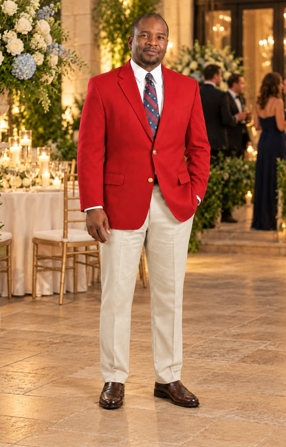 Travel Brass Buttons Cloth Men'S RED 2 Button Sport Coats / Cheap Priced Blazer Jacket For Men Excellent Quality