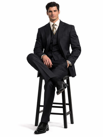 TS3V NICE 3PC 3 BUTTON SOLID COLOR CHARCOAL GERY Men'S Three Piece Suit - Color: Dark Grey Suit