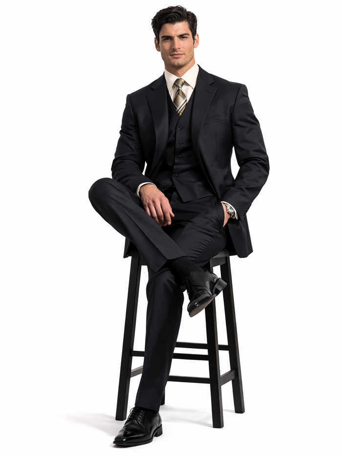 TS3V NICE 3PC 3 BUTTON SOLID COLOR CHARCOAL GERY Men'S Three Piece Suit - Color: Dark Grey Suit