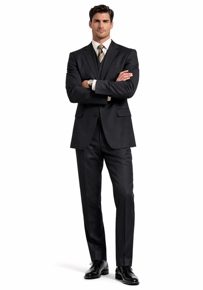 TS3V NICE 3PC 3 BUTTON SOLID COLOR CHARCOAL GERY Men'S Three Piece Suit - Color: Dark Grey Suit