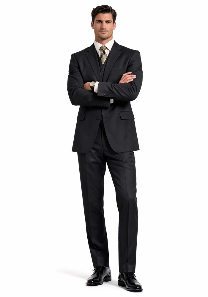 TS3V NICE 3PC 3 BUTTON SOLID COLOR CHARCOAL GERY Men'S Three Piece Suit - Color: Dark Grey Suit