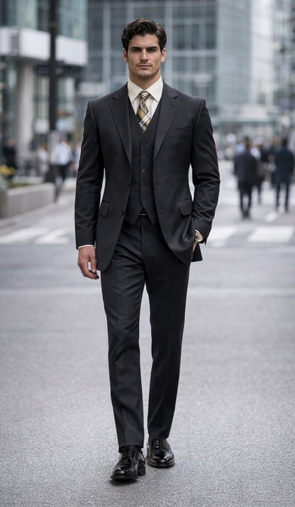 TS3V NICE 3PC 3 BUTTON SOLID COLOR CHARCOAL GERY Men'S Three Piece Suit - Color: Dark Grey Suit