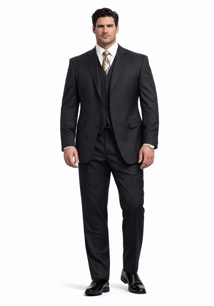 TS3V NICE 3PC 3 BUTTON SOLID COLOR CHARCOAL GERY Men'S Three Piece Suit - Color: Dark Grey Suit