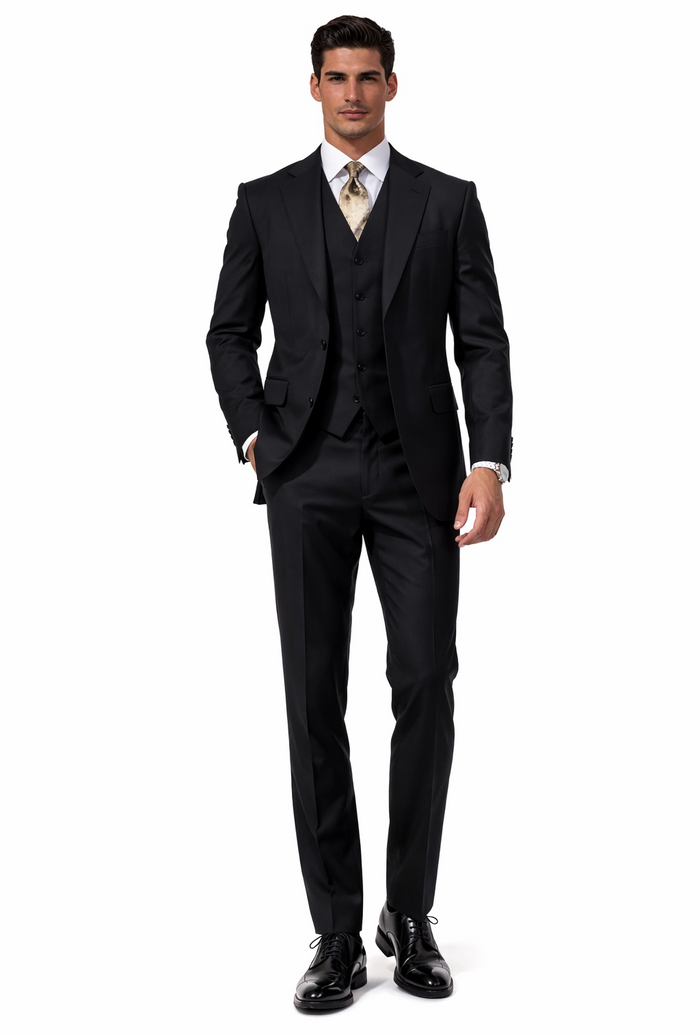 TS3V NICE 3PC 3 BUTTON SOLID COLOR CHARCOAL GERY Men'S Three Piece Suit - Color: Dark Grey Suit