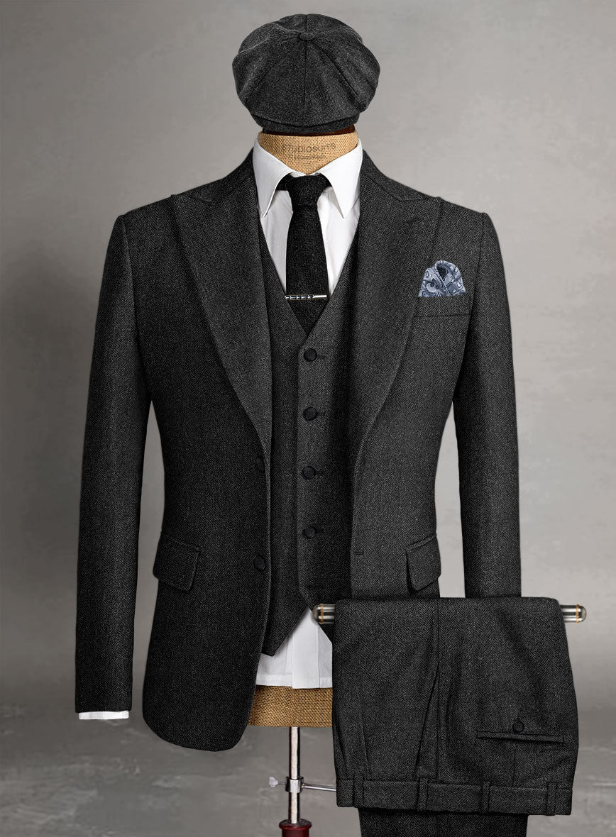 Men's Black Full-length Sleeves Buttoned Closure Peaky Blinders Suit - Peaky Blinders Outfit + Overcoat + Hat (Peaky Blinder Custome) - Image 7