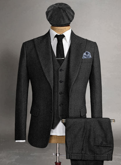 Men's Black Full-length Sleeves Buttoned Closure Peaky Blinders Suit - Peaky Blinders Outfit + Overcoat + Hat (Peaky Blinder Custome) - Image 7