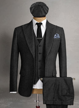Men's Black Full-length Sleeves Buttoned Closure Peaky Blinders Suit - Peaky Blinders Outfit + Overcoat + Hat (Peaky Blinder Custome) - Image 7