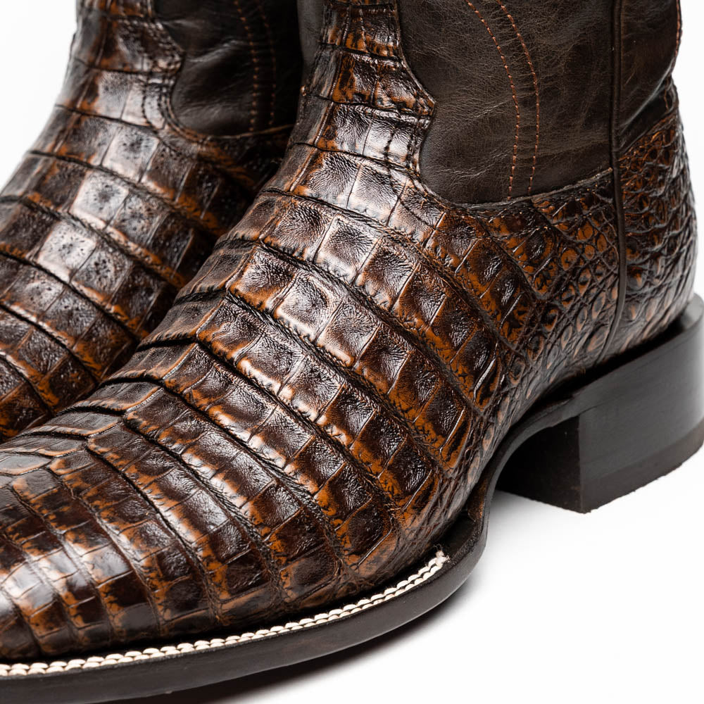 Marco Di Milano Tuscon Aged Brown Caiman Crocodile Square Toe Cowboy Boots - Image 4