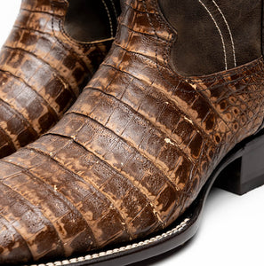 Marco Di Milano Tuscon Stone Brown Caiman Crocodile Square Toe Cowboy Boots