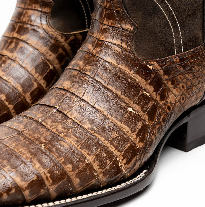 Marco Di Milano Tuscon Stone Brown Caiman Crocodile Square Toe Cowboy Boots