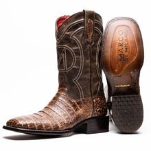 Marco Di Milano Tuscon Stone Brown Caiman Crocodile Square Toe Cowboy Boots