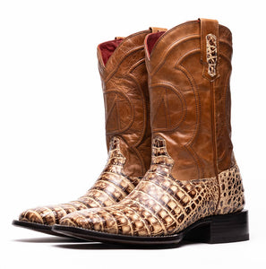 Marco Di Milano Tuscon Stone Orix Caiman Crocodile Square Toe Cowboy Boots