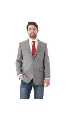 Men'S Grey 2 Button Texture Classic Fit Double Vent Blazer