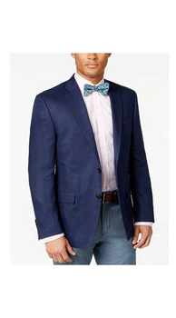 Men'S Navy Solid 2 Button Linen Classic Fit Sport Coat Blazer