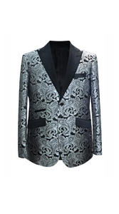 Men's Grey ~ Gray Silver Black / White Paisley Pattern  Blazer
