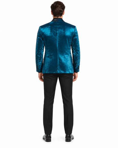 Turquoise Tuxedo Jacket Shiny Slim Fit With Peak Lapel - Blazer