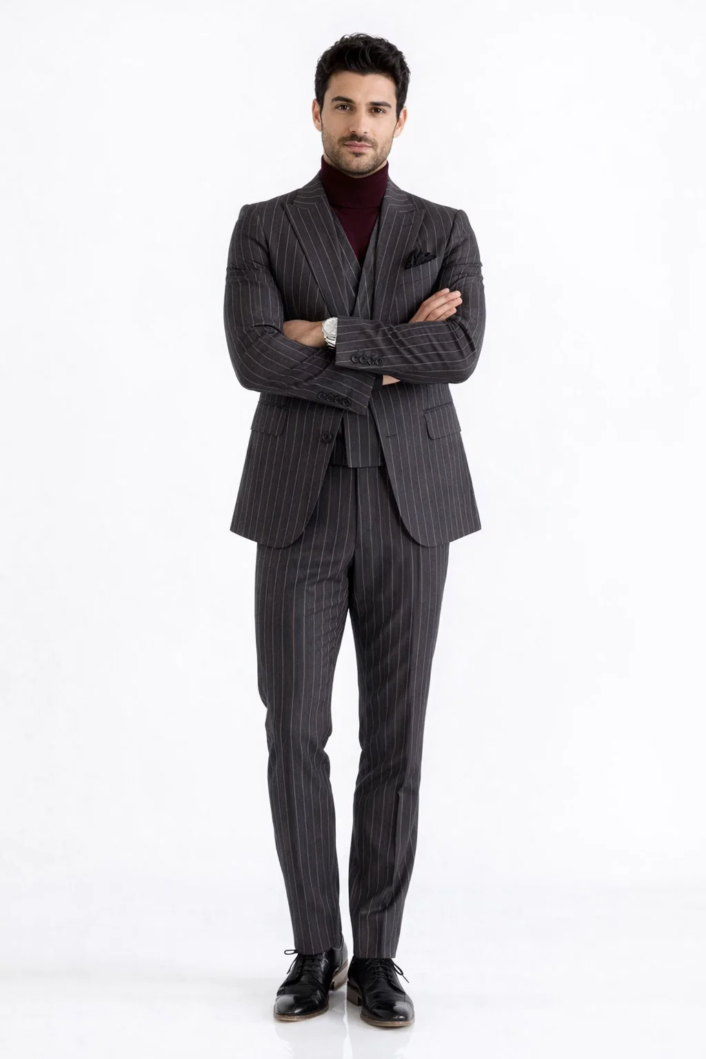 Turtleneck Suit + Free Turtleneck Sweater Package - Black Mens Suit