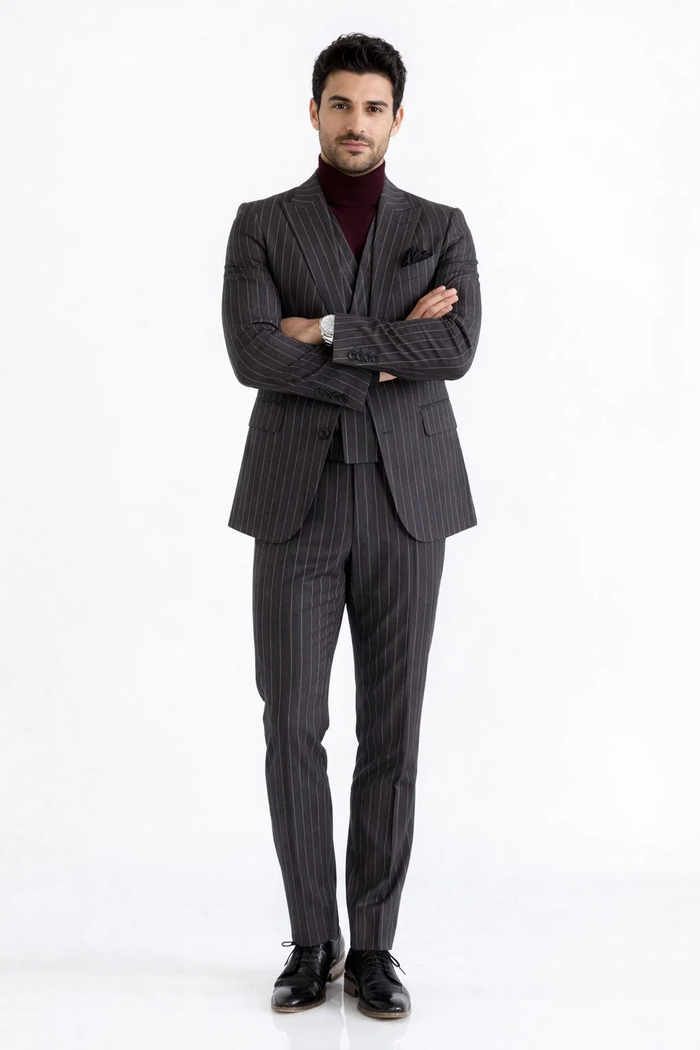 Turtleneck Suit + Free Turtleneck Sweater Package - Black Mens Suit
