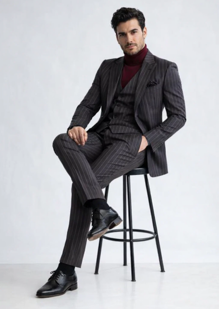 Turtleneck Suit + Free Turtleneck Sweater Package - Black Mens Suit