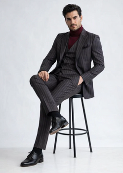 Turtleneck Suit + Free Turtleneck Sweater Package - Black Mens Suit