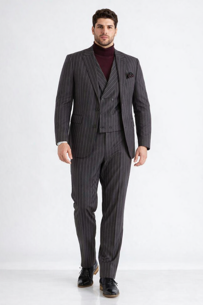 Turtleneck Suit + Free Turtleneck Sweater Package - Black Mens Suit