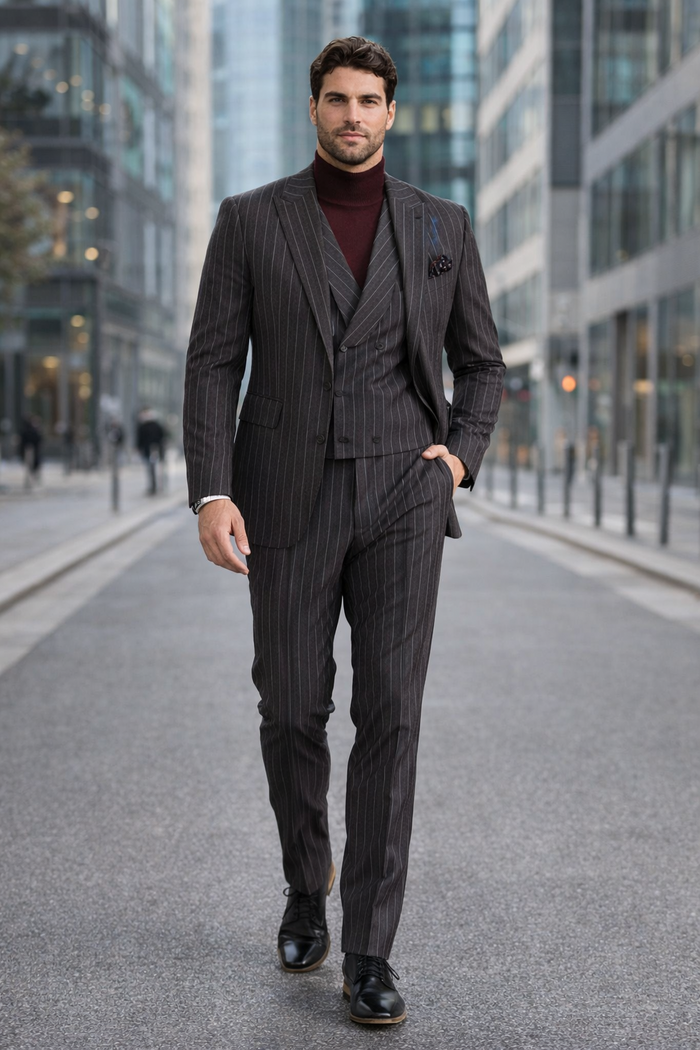 Turtleneck Suit + Free Turtleneck Sweater Package - Black Mens Suit