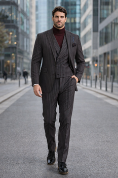 Turtleneck Suit + Free Turtleneck Sweater Package - Black Mens Suit