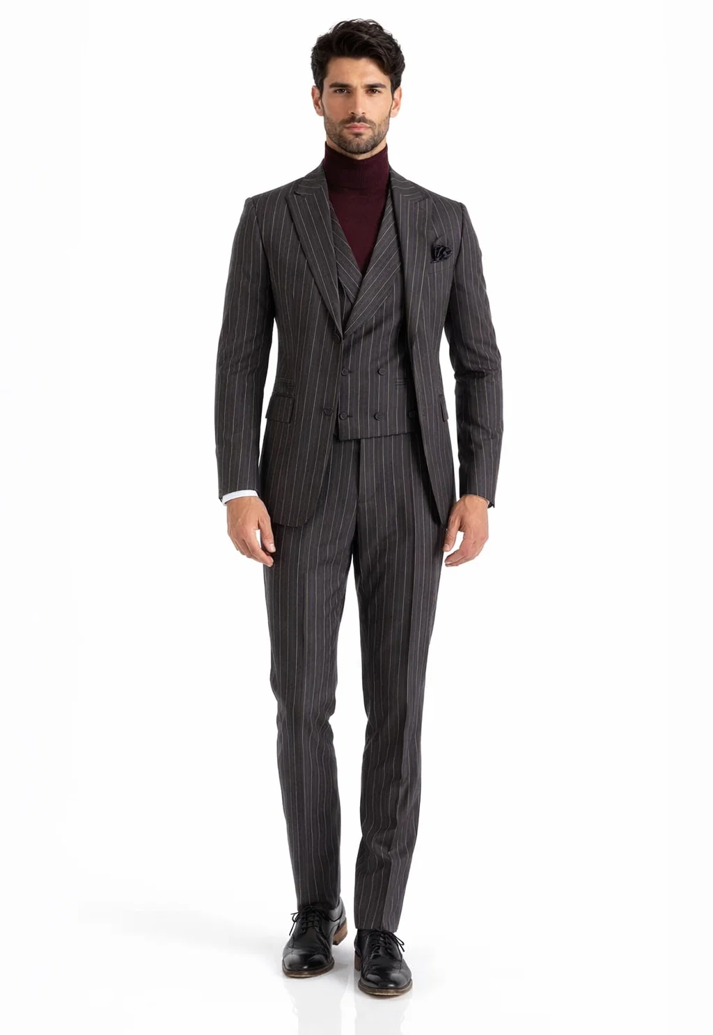 Turtleneck Suit + Free Turtleneck Sweater Package - Black Mens Suit
