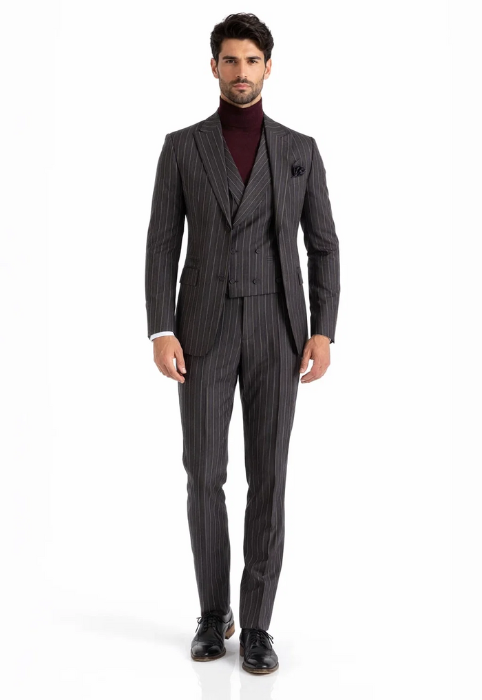 Turtleneck Suit + Free Turtleneck Sweater Package - Black Mens Suit