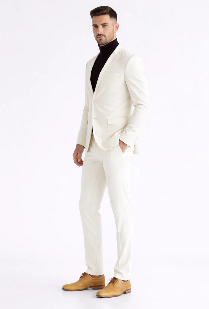 Turtleneck Suit + Free Turtleneck Sweater Package - Ivory Mens Suit