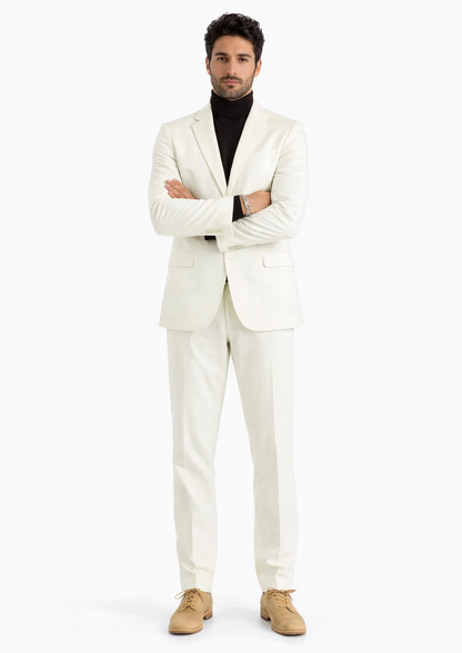 Turtleneck Suit + Free Turtleneck Sweater Package - Ivory Mens Suit