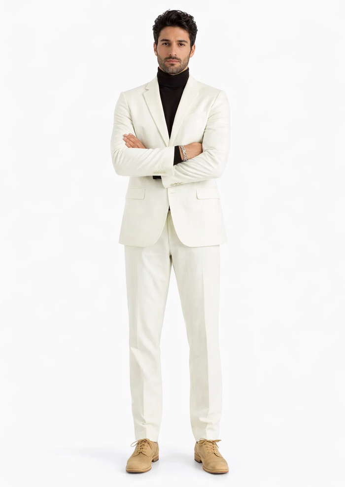Turtleneck Suit + Free Turtleneck Sweater Package - Ivory Mens Suit