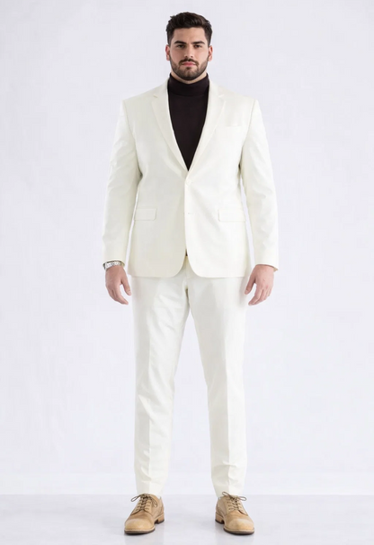 Turtleneck Suit + Free Turtleneck Sweater Package - Ivory Mens Suit