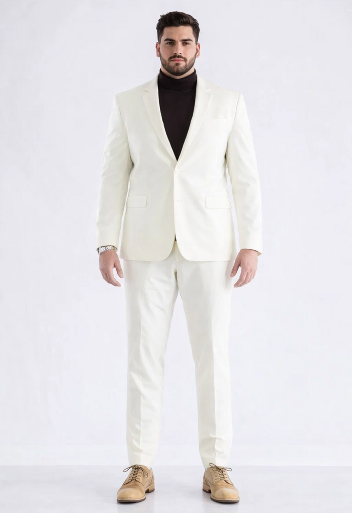 Turtleneck Suit + Free Turtleneck Sweater Package - Ivory Mens Suit