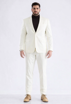 Turtleneck Suit + Free Turtleneck Sweater Package - Ivory Mens Suit