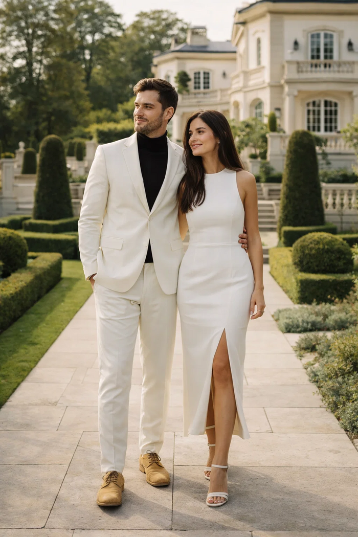 Turtleneck Suit + Free Turtleneck Sweater Package - Ivory Mens Suit