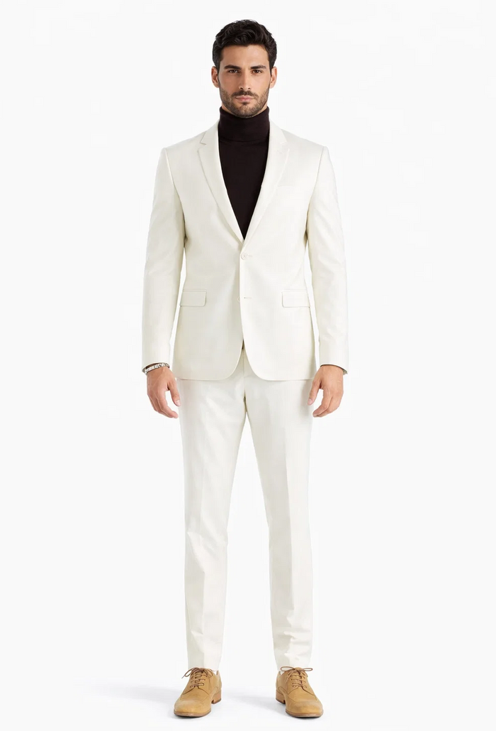 Turtleneck Suit + Free Turtleneck Sweater Package - Ivory Mens Suit