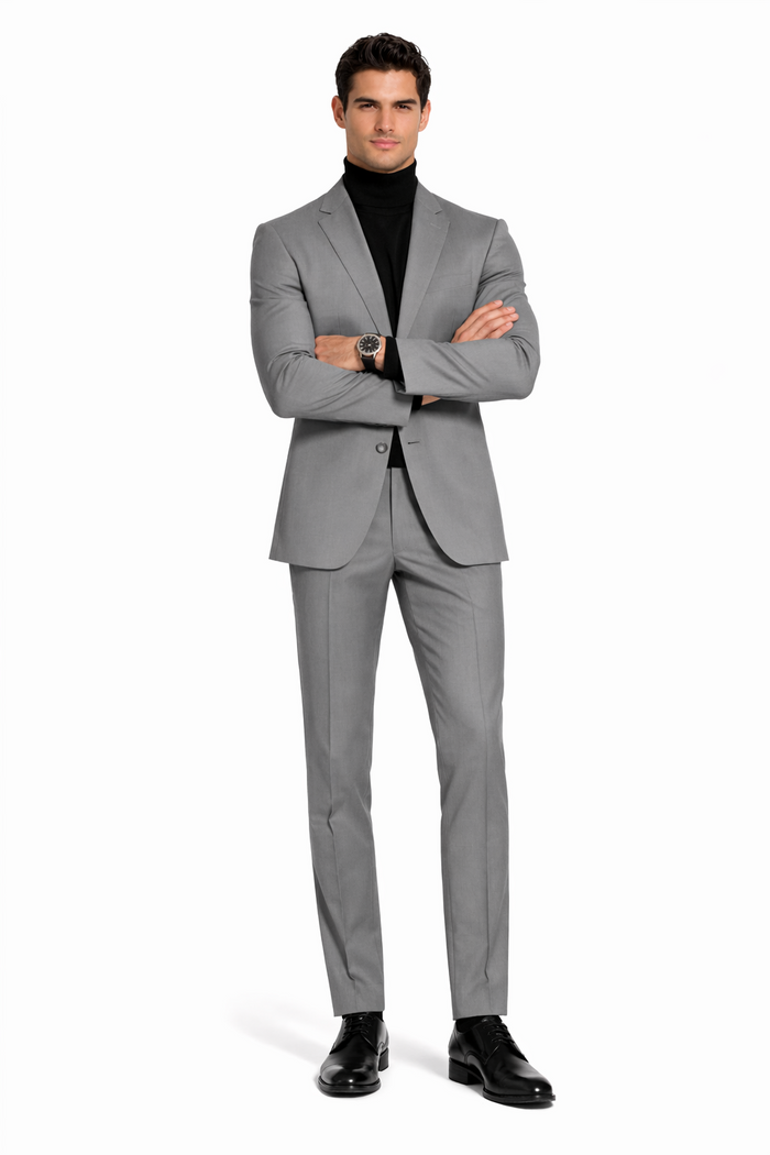 Turtleneck Suit + Free Turtleneck Sweater Package Medium Grey Mens Suit