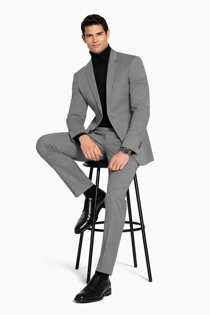 Turtleneck Suit + Free Turtleneck Sweater Package Medium Grey Mens Suit