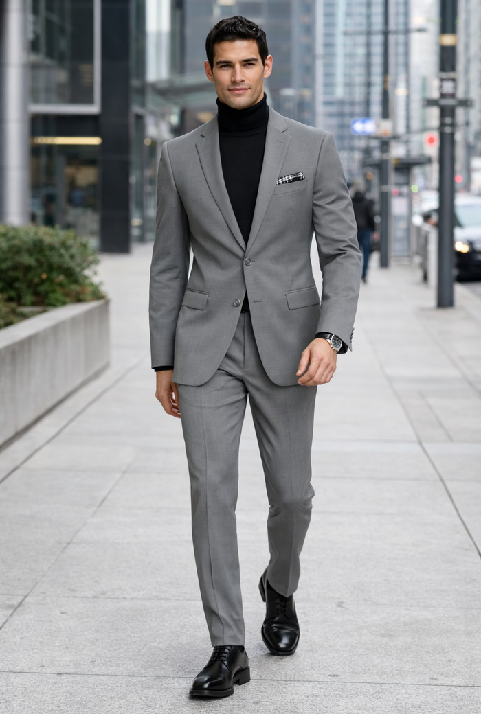 Turtleneck Suit + Free Turtleneck Sweater Package Medium Grey Mens Suit
