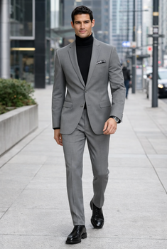 Turtleneck Suit + Free Turtleneck Sweater Package Medium Grey Mens Suit