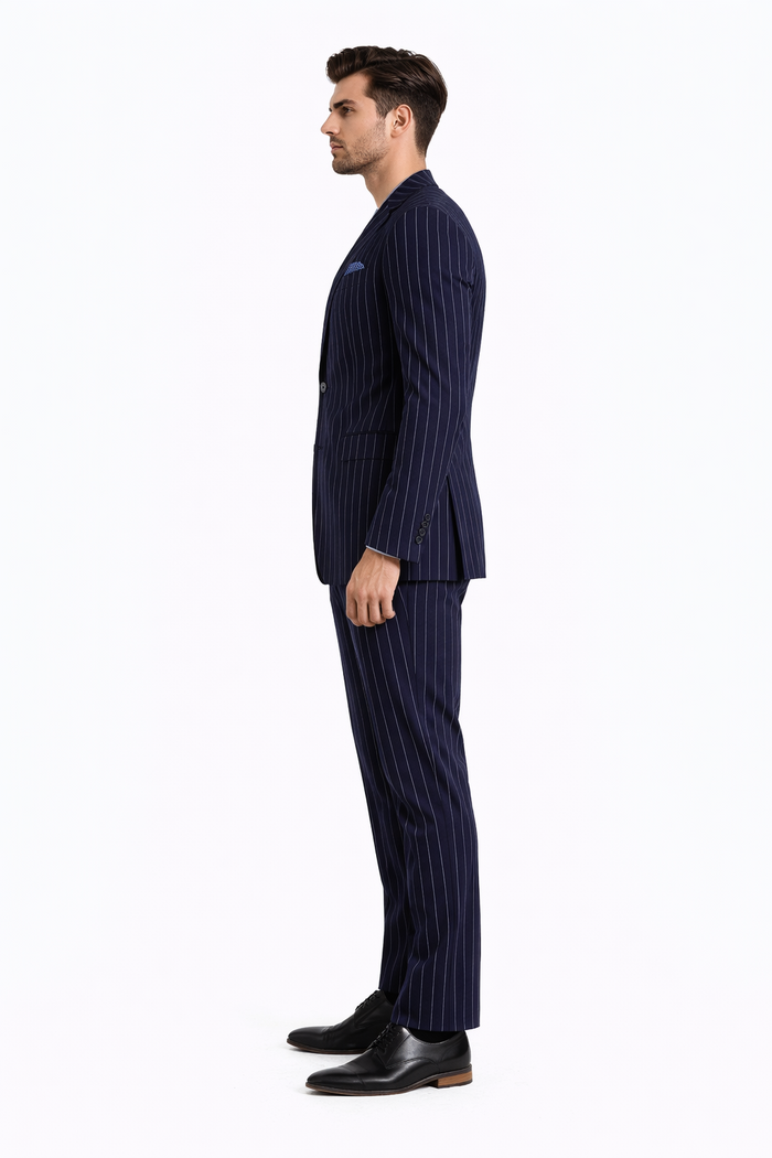 Turtleneck Suit + Free Turtleneck Sweater Package - Navy Mens Suit