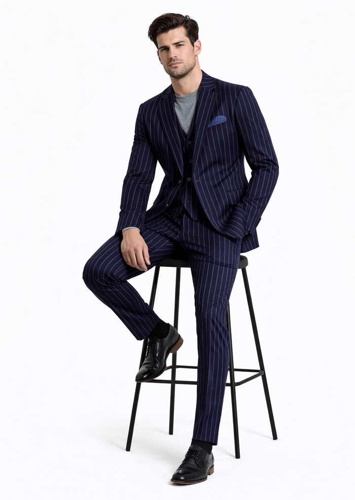 Turtleneck Suit + Free Turtleneck Sweater Package - Navy Mens Suit