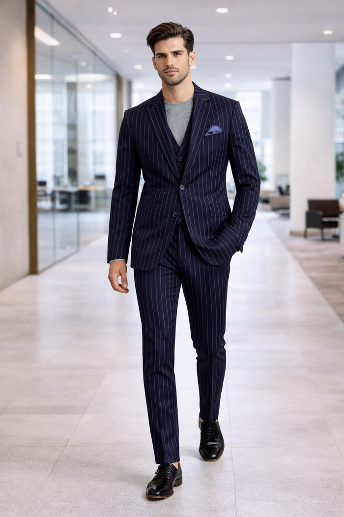 Turtleneck Suit + Free Turtleneck Sweater Package - Navy Mens Suit