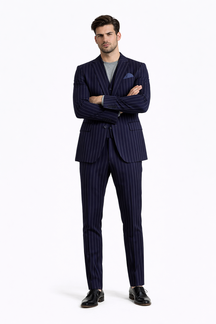 Turtleneck Suit + Free Turtleneck Sweater Package - Navy Mens Suit