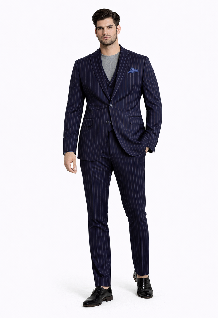 Turtleneck Suit + Free Turtleneck Sweater Package - Navy Mens Suit