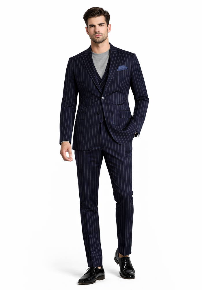 Turtleneck Suit + Free Turtleneck Sweater Package - Navy Mens Suit