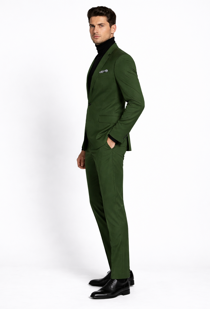 Turtleneck Suit + Free Turtleneck Sweater Package Olive Mens Suit