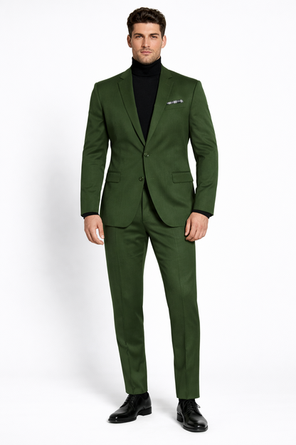 Turtleneck Suit + Free Turtleneck Sweater Package Olive Mens Suit